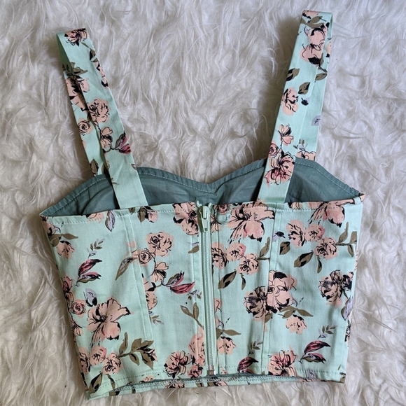 Teal and blush floral print bustier crop top - Picture 5 of 5